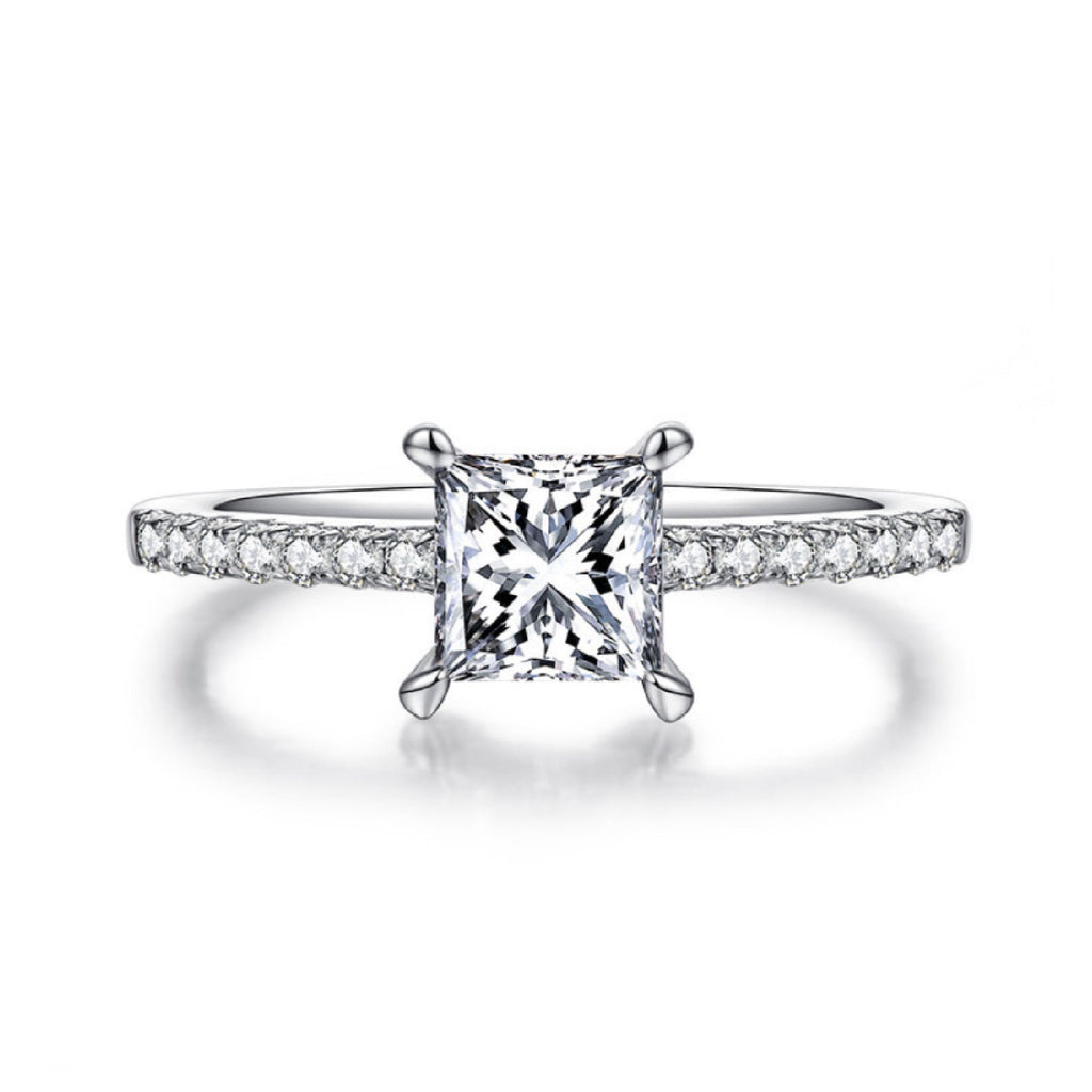 BAGUE MOISSANITE PRINCESSE PAVE 1CT