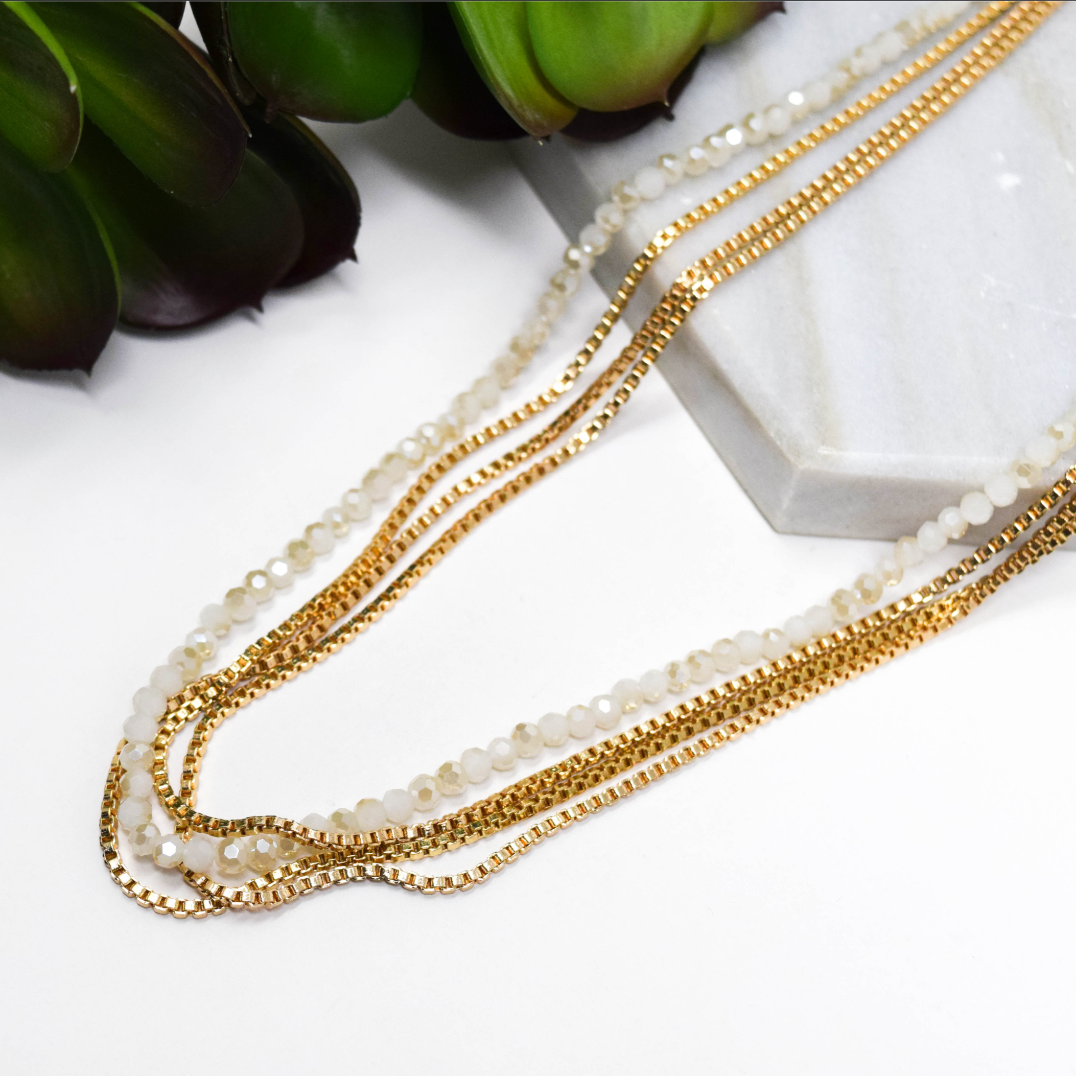 CRYSTAL BOX LAYERED NECKLACE