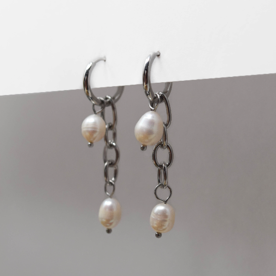 SILVER PEARL CHAIN EARRINGS